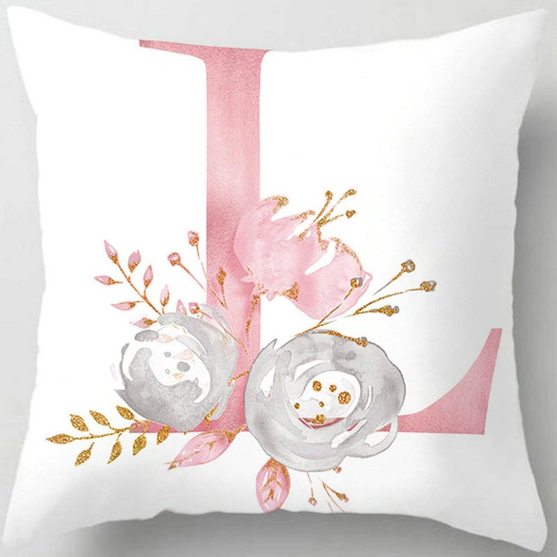 Tillskuch Pink Throw Pillow Covers Cute Alphabet Decorative Cushion Covers Square Letter Throw Pillows Protectors for Sofa Couch Bedroom Chair Home Decor 18 x 18 Inch(L) - Image 1